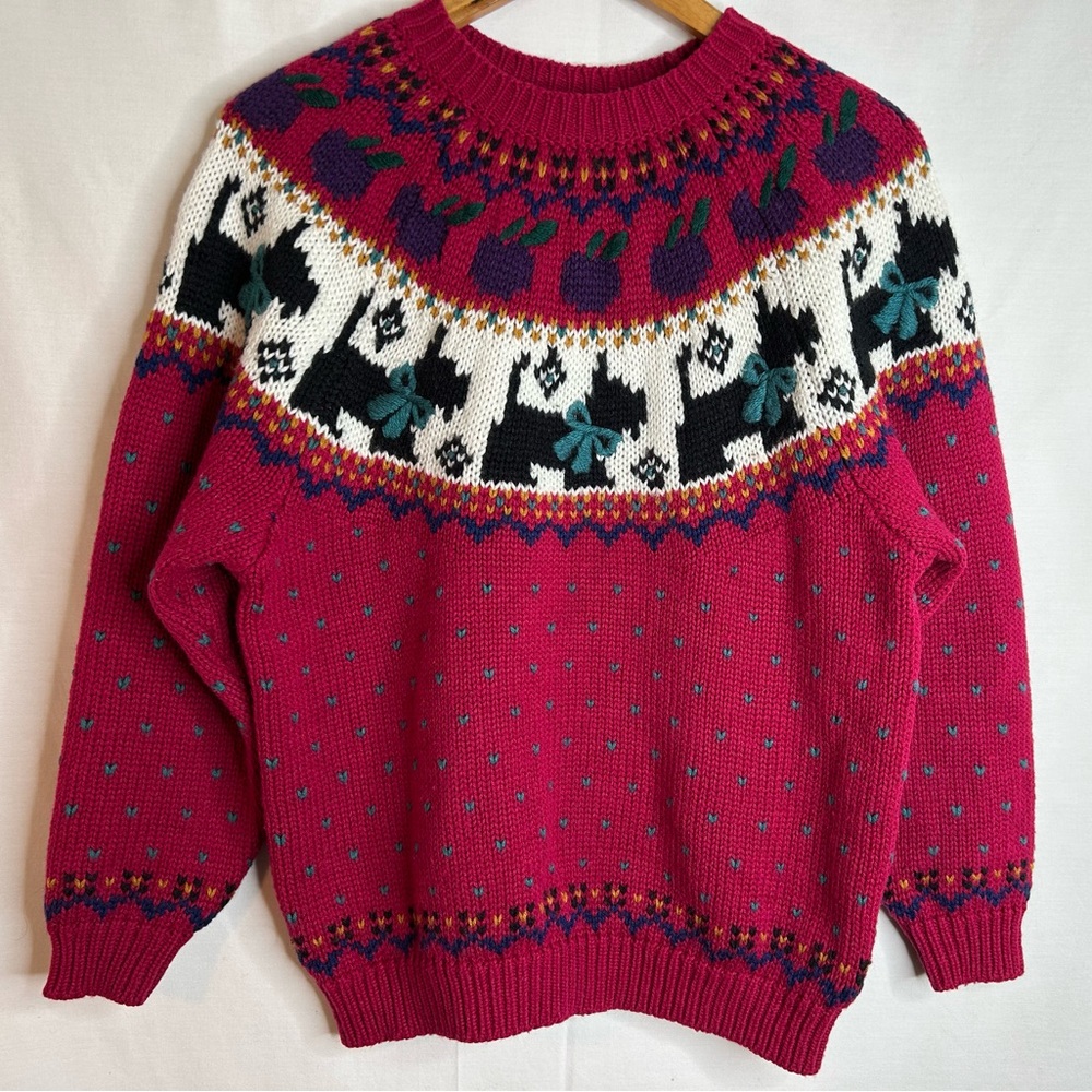 Vintage Northern Isles Terrier Fushia Acrylic Knit Sweater Size Medium